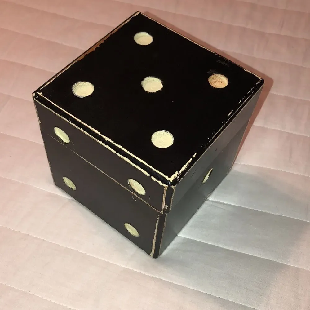 Dice Cube Black Ivory Shabby Shic Wooden Trinket Keepsake Box